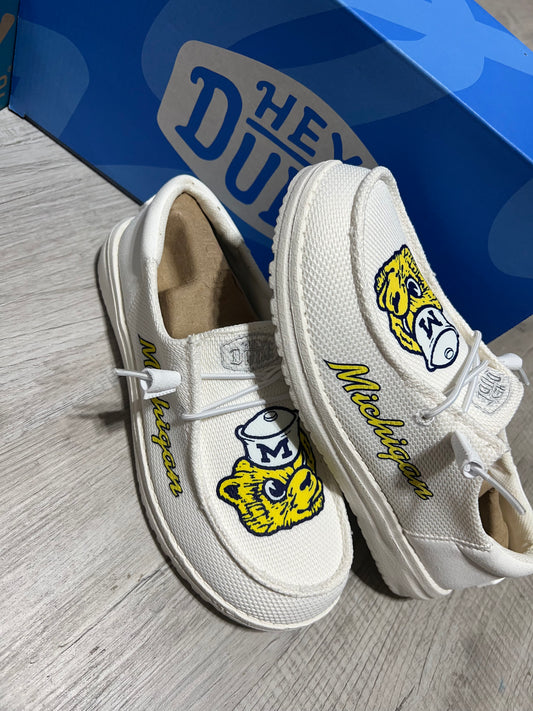 Custom Michigan Fan Casual Dude Shoes – College Football Inspired Slip-On Comfort Shoes