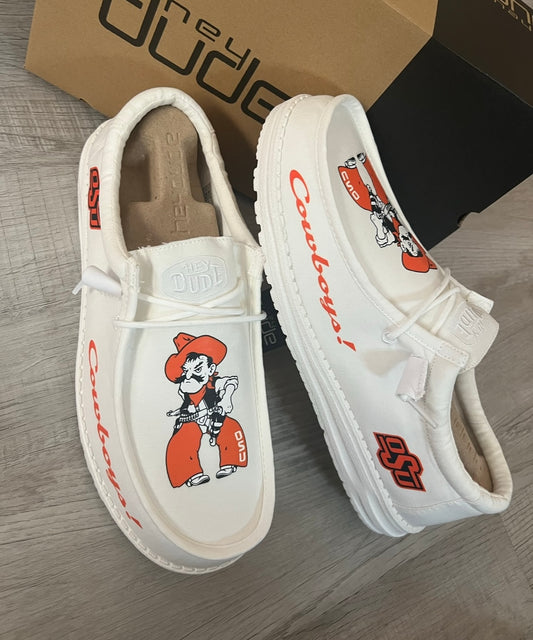 Custom OSU Cowboys Football Dude Shoes – Lightweight Slip-On Casual Comfort Shoes